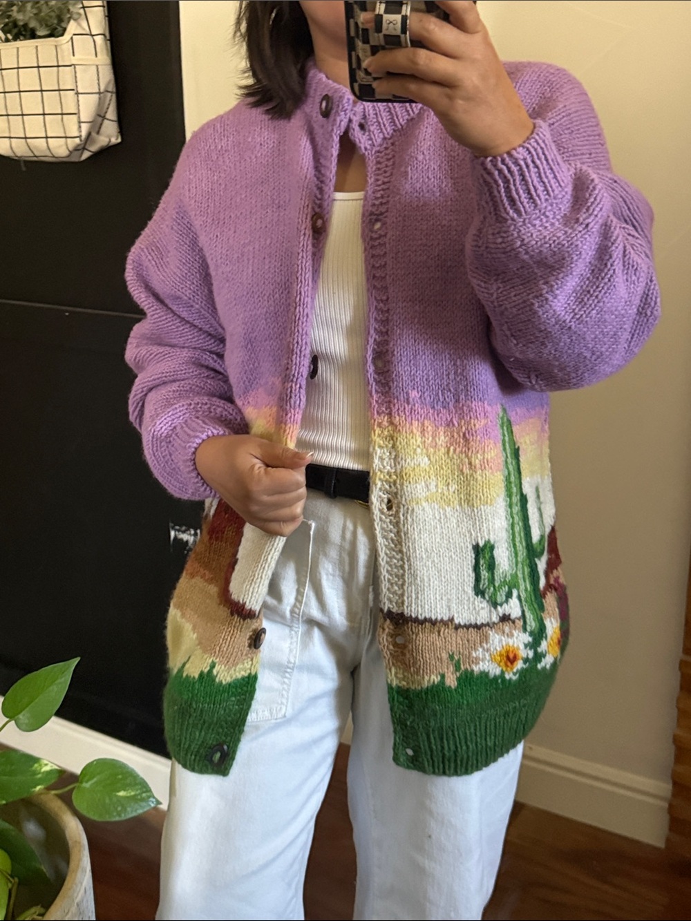 Hand Knit Cardigan Sweater Acrylic. L